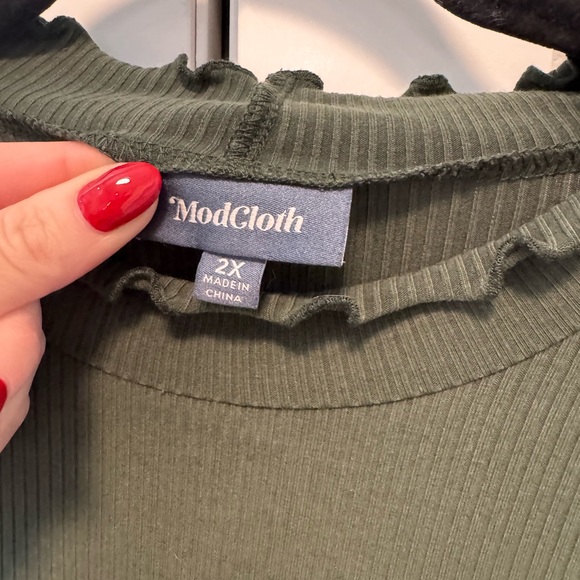 ModCloth Olive Ribbed Mock Neck Top - Picture 3 of 3